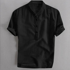 Henley Shirt Men's Cool And Thin Breathable Summer Shirts Button Stand Collar Cotton Linen Shirt Hawaii Beachwear Blouse Chemise