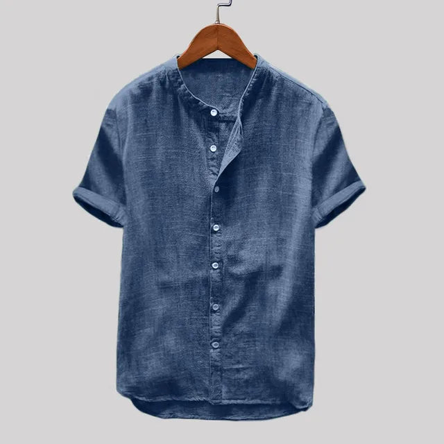 Henley Shirt Men's Cool And Thin Breathable Summer Shirts Button Stand Collar Cotton Linen Shirt Hawaii Beachwear Blouse Chemise