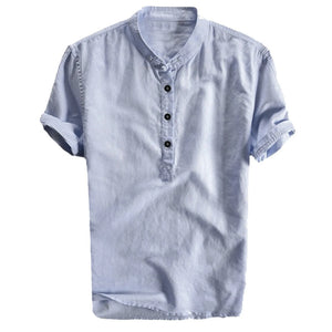 Henley Shirt Men's Cool And Thin Breathable Summer Shirts Button Stand Collar Cotton Linen Shirt Hawaii Beachwear Blouse Chemise