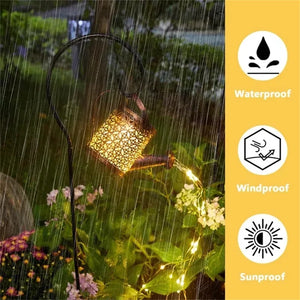 Hollow Wrought Iron Star Shower Lamp Solar Watering Can Fairy Light Garden Decoration Shower& Light Lawn Courtyard Decorations