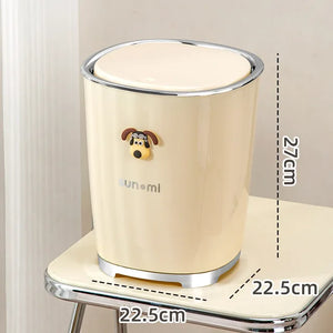 Ins Wind Light Luxury Garbage Can Household High Appearance Level Pressing Spring Lid Cute Cartoon Slit Garbage Can Compost Bin