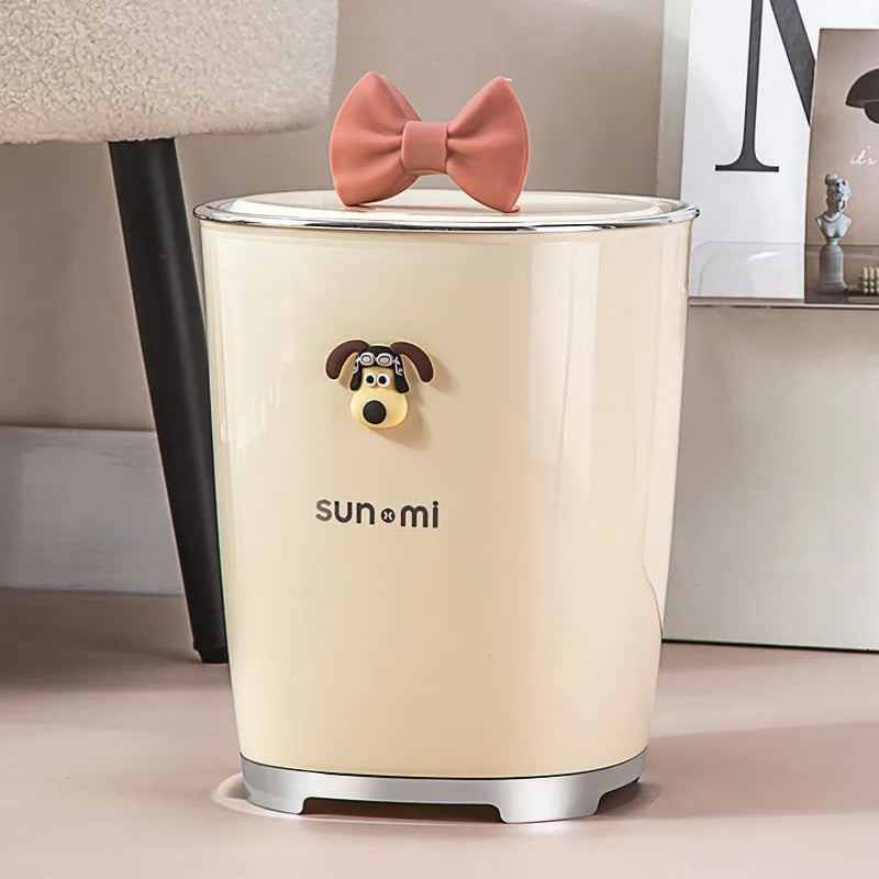 Ins Wind Light Luxury Garbage Can Household High Appearance Level Pressing Spring Lid Cute Cartoon Slit Garbage Can Compost Bin