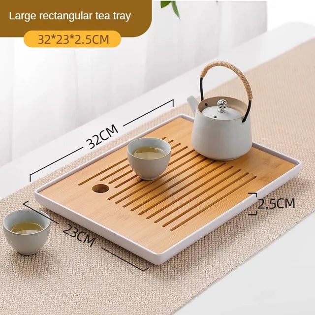 KAWASIMAYA Japanese Style Tea Tray Home Kung Fu Tea Set Tray Small Tea Sea Tea Table for One Person to Put Tea Cups Draining Tra