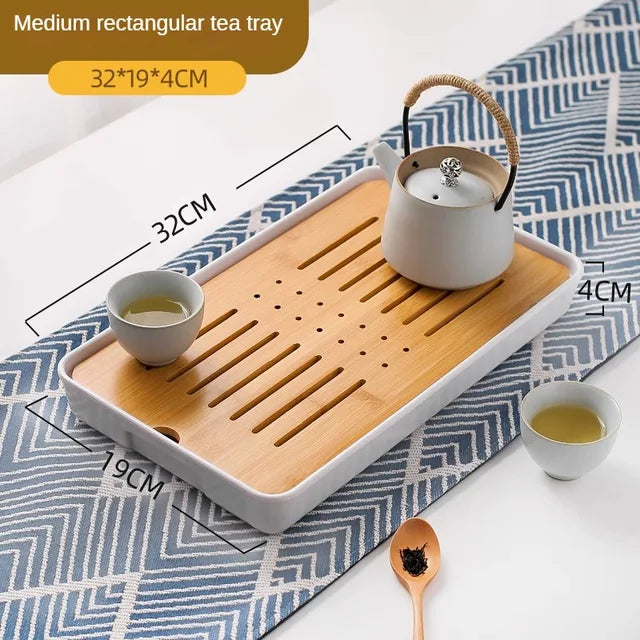 KAWASIMAYA Japanese Style Tea Tray Home Kung Fu Tea Set Tray Small Tea Sea Tea Table for One Person to Put Tea Cups Draining Tra