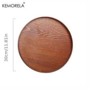 Kemorela 4 sizes Round Acacia Wood Serving Tray Decorative Tray Farmhouse Candle Holder Tray for Kitchen Counter Home Decoration