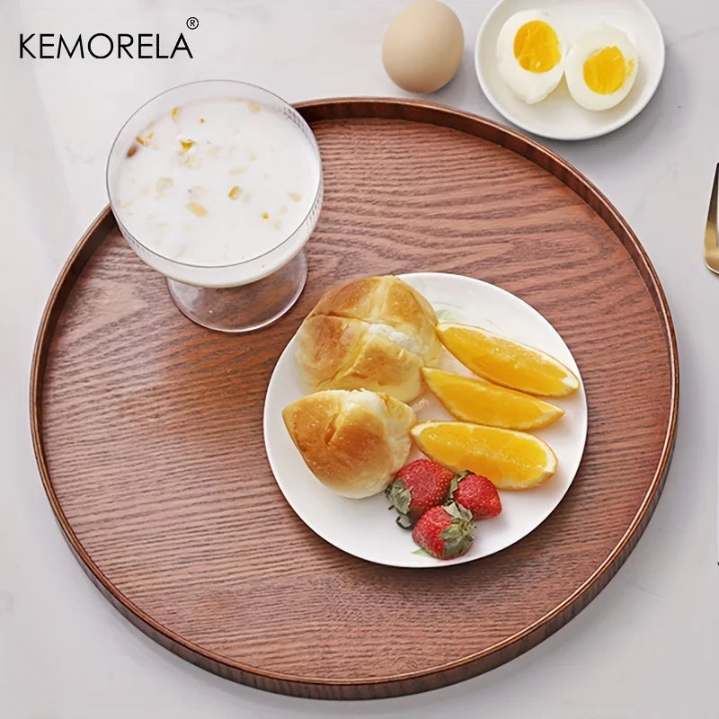 Kemorela 4 sizes Round Acacia Wood Serving Tray Decorative Tray Farmhouse Candle Holder Tray for Kitchen Counter Home Decoration