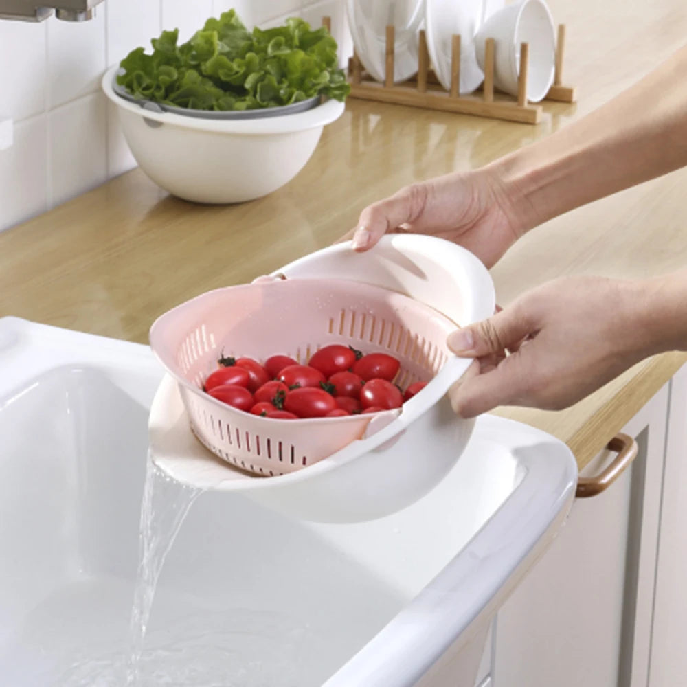 Kitchen Drain Basket Bowl Taomi Kitchen Strainer Noodles Washing Vegetables Fruits Double Drain Basket Home