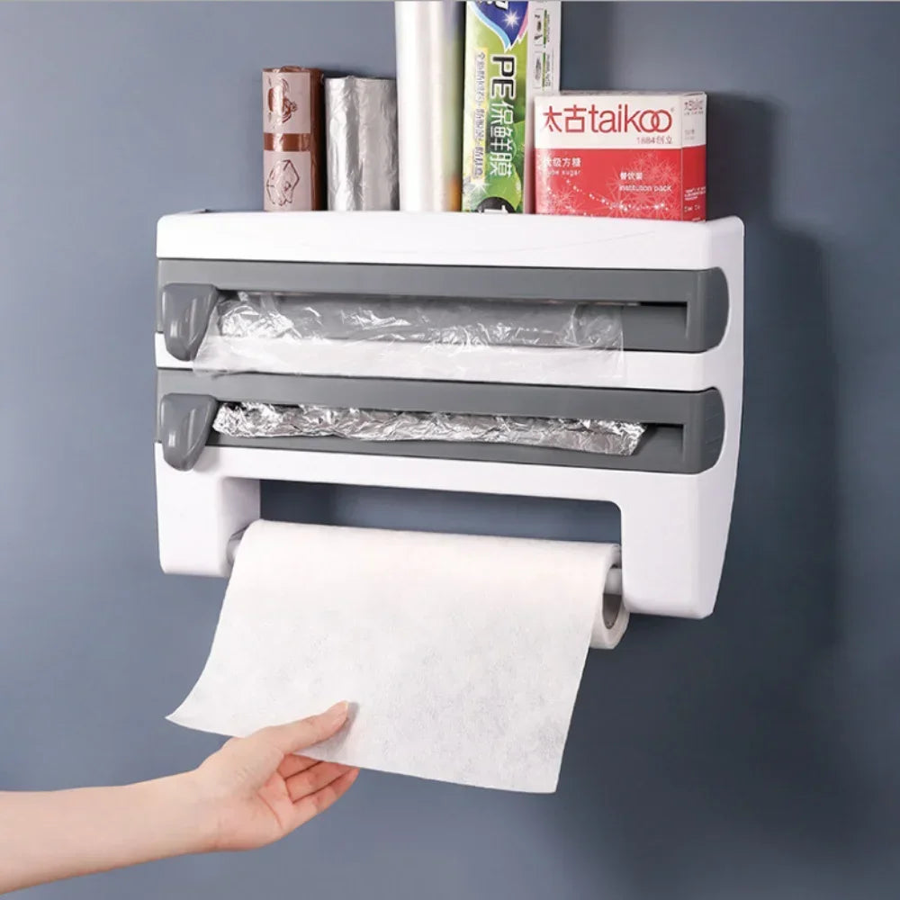 Kitchen Organizer Paper Towel Holder Cling Film Cutting Holders Sauce Bottle Tin Foil PaperKitchens Wall Hanging Storage Rack