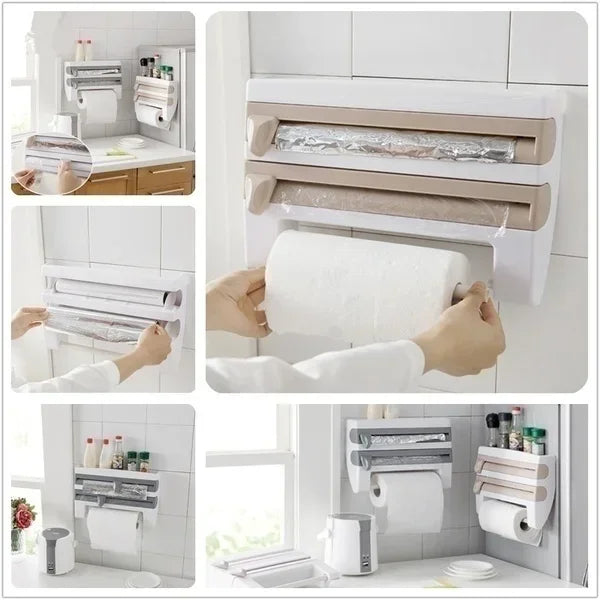 Kitchen Organizer Paper Towel Holder Cling Film Cutting Holders Sauce Bottle Tin Foil PaperKitchens Wall Hanging Storage Rack