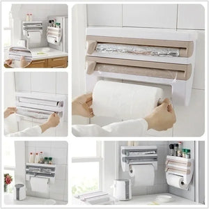 Kitchen Organizer Paper Towel Holder Cling Film Cutting Holders Sauce Bottle Tin Foil PaperKitchens Wall Hanging Storage Rack