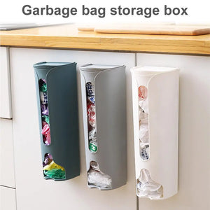 Kitchen Wall-Mounted Plastic Bag Storage Holder Garbage Pouch Saver Organizer Dispenser, White