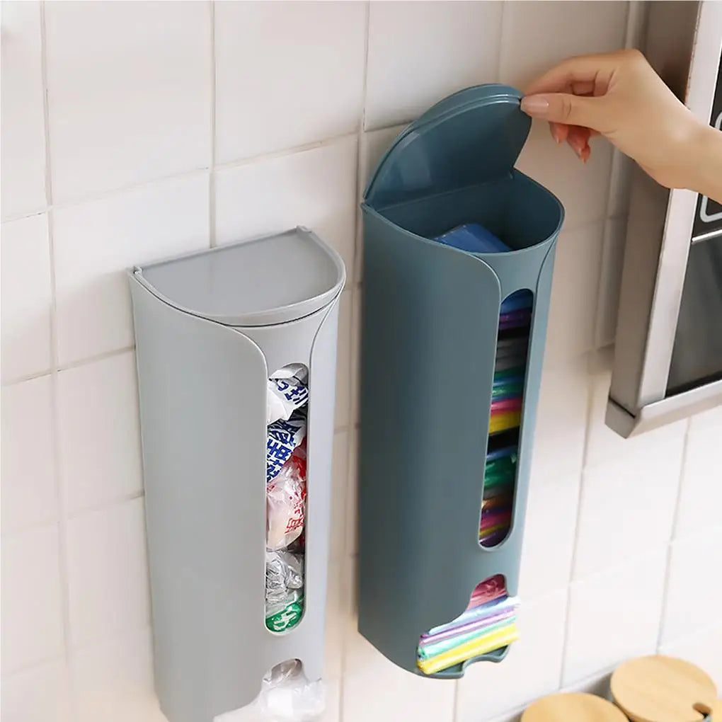 Kitchen Wall-Mounted Plastic Bag Storage Holder Garbage Pouch Saver Organizer Dispenser, White