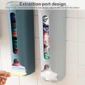 Kitchen Wall-Mounted Plastic Bag Storage Holder Garbage Pouch Saver Organizer Dispenser, White