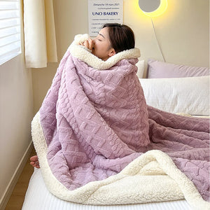 Lamb Wool Thick Winter Blanket Double Side Microfiber Flannel Throw Blanket for Bed Comfortable Super Soft Warm Comforter Double