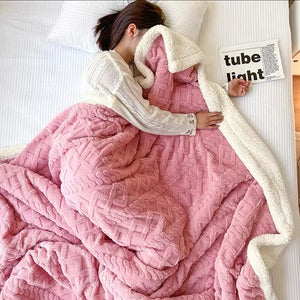 Lamb Wool Thick Winter Blanket Double Side Microfiber Flannel Throw Blanket for Bed Comfortable Super Soft Warm Comforter Double