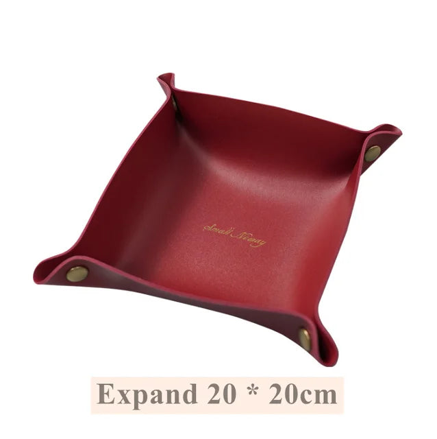 Leather Desktop Large Storage Box Living Room Bedroom Sundries key Plate Decoration Dice Tray Coins PU Folding Storage Wholesale