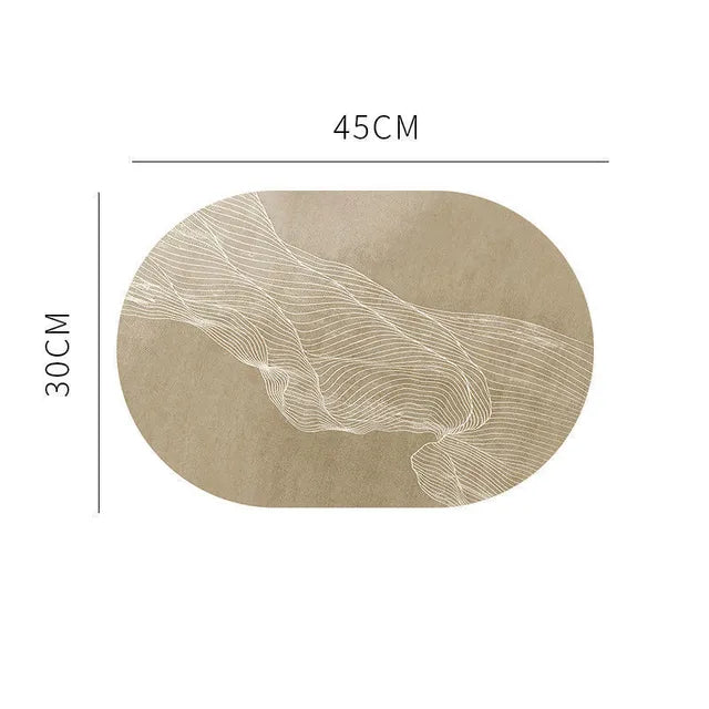 Leather Table Mat Light Luxury Oval Nordic Abstract Printed Placemat Waterproof Oilproof Heatinsulated Plate Bowl Pad Home Deco