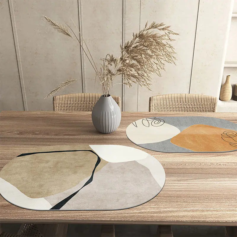 Leather Table Mat Light Luxury Oval Nordic Abstract Printed Placemat Waterproof Oilproof Heatinsulated Plate Bowl Pad Home Deco