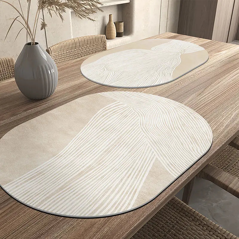 Leather Table Mat Light Luxury Oval Nordic Abstract Printed Placemat Waterproof Oilproof Heatinsulated Plate Bowl Pad Home Deco