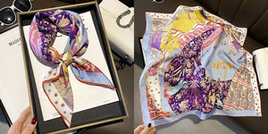 Luxury Floral Print Silk Square Scarf Women Soft Satin Kerchief Hairband Neckerchief Head Hijab Lady Headband Foulard Bag Ribbon