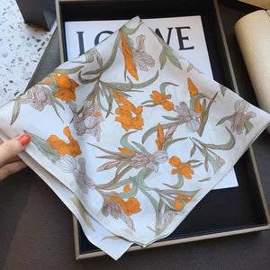 Luxury Floral Print Silk Square Scarf Women Soft Satin Kerchief Hairband Neckerchief Head Hijab Lady Headband Foulard Bag Ribbon