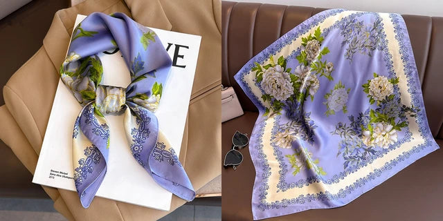 Luxury Floral Print Silk Square Scarf Women Soft Satin Kerchief Hairband Neckerchief Head Hijab Lady Headband Foulard Bag Ribbon