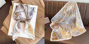 Luxury Floral Print Silk Square Scarf Women Soft Satin Kerchief Hairband Neckerchief Head Hijab Lady Headband Foulard Bag Ribbon