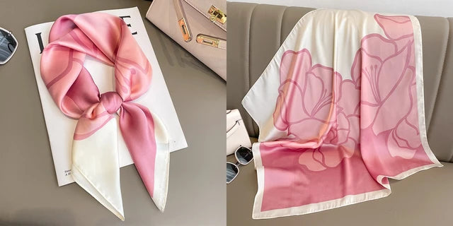 Luxury Floral Print Silk Square Scarf Women Soft Satin Kerchief Hairband Neckerchief Head Hijab Lady Headband Foulard Bag Ribbon