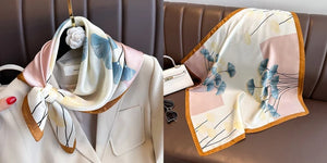 Luxury Floral Print Silk Square Scarf Women Soft Satin Kerchief Hairband Neckerchief Head Hijab Lady Headband Foulard Bag Ribbon