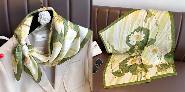 Luxury Floral Print Silk Square Scarf Women Soft Satin Kerchief Hairband Neckerchief Head Hijab Lady Headband Foulard Bag Ribbon