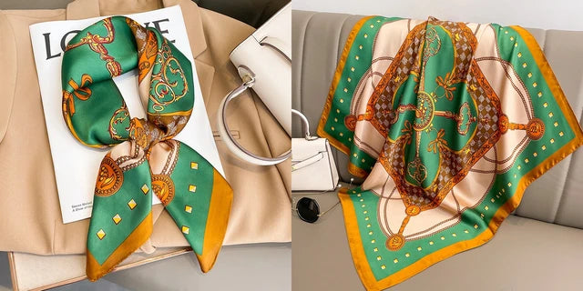 Luxury Floral Print Silk Square Scarf Women Soft Satin Kerchief Hairband Neckerchief Head Hijab Lady Headband Foulard Bag Ribbon