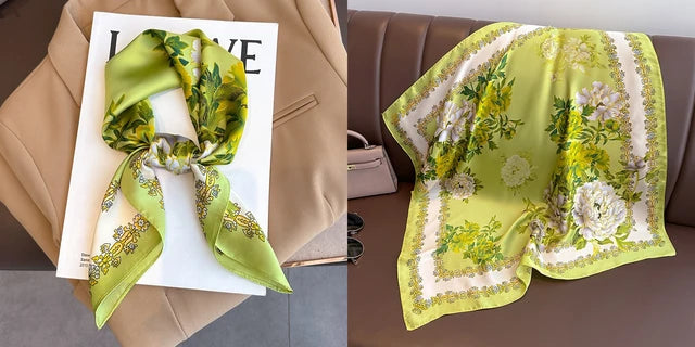 Luxury Floral Print Silk Square Scarf Women Soft Satin Kerchief Hairband Neckerchief Head Hijab Lady Headband Foulard Bag Ribbon