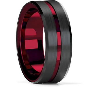 Luxury Jewelry Men's Ring 8mm Black Stainless Steel Wedding Ring Inlay Koa Wood Sawtooth Edge Rings for Men Wedding Band Jewelry