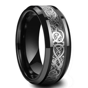 Luxury Jewelry Men's Ring 8mm Black Stainless Steel Wedding Ring Inlay Koa Wood Sawtooth Edge Rings for Men Wedding Band Jewelry