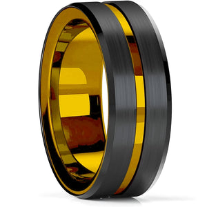 Luxury Jewelry Men's Ring 8mm Black Stainless Steel Wedding Ring Inlay Koa Wood Sawtooth Edge Rings for Men Wedding Band Jewelry