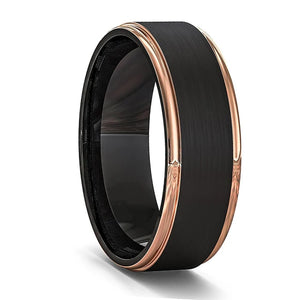 Luxury Jewelry Men's Ring 8mm Black Stainless Steel Wedding Ring Inlay Koa Wood Sawtooth Edge Rings for Men Wedding Band Jewelry