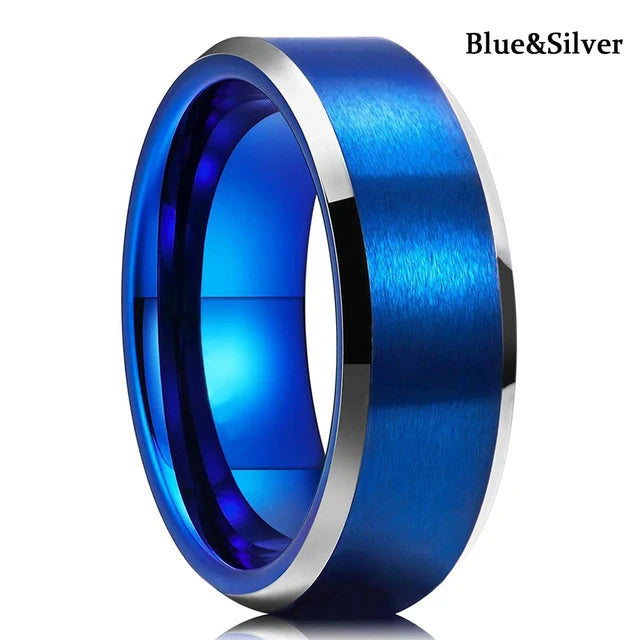 Luxury Jewelry Men's Ring 8mm Black Stainless Steel Wedding Ring Inlay Koa Wood Sawtooth Edge Rings for Men Wedding Band Jewelry