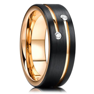 Luxury Jewelry Men's Ring 8mm Black Stainless Steel Wedding Ring Inlay Koa Wood Sawtooth Edge Rings for Men Wedding Band Jewelry