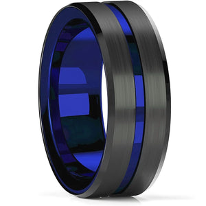 Luxury Jewelry Men's Ring 8mm Black Stainless Steel Wedding Ring Inlay Koa Wood Sawtooth Edge Rings for Men Wedding Band Jewelry