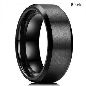 Luxury Jewelry Men's Ring 8mm Black Stainless Steel Wedding Ring Inlay Koa Wood Sawtooth Edge Rings for Men Wedding Band Jewelry