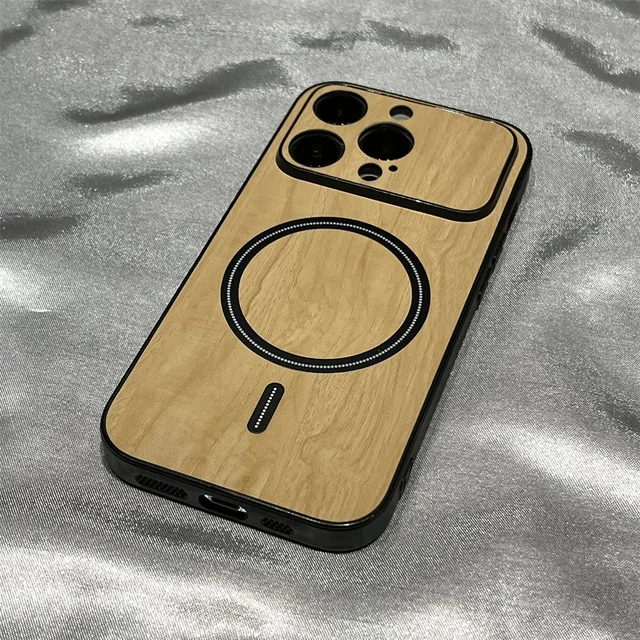 Luxury Wood Grain Magnetic For Magsafe Shockproof Case For iPhone 15 14 Pro Max 13 12 11 Wireless Charging Soft Bumper Cover