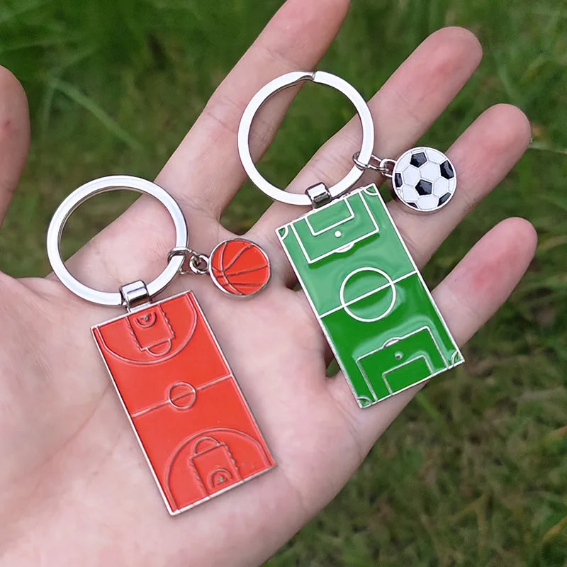 Man New Basketball Field Key Chain Women Metal Football Field Keychain Team Soccers Fans Sports Souvenir Car Key Holder Gifts