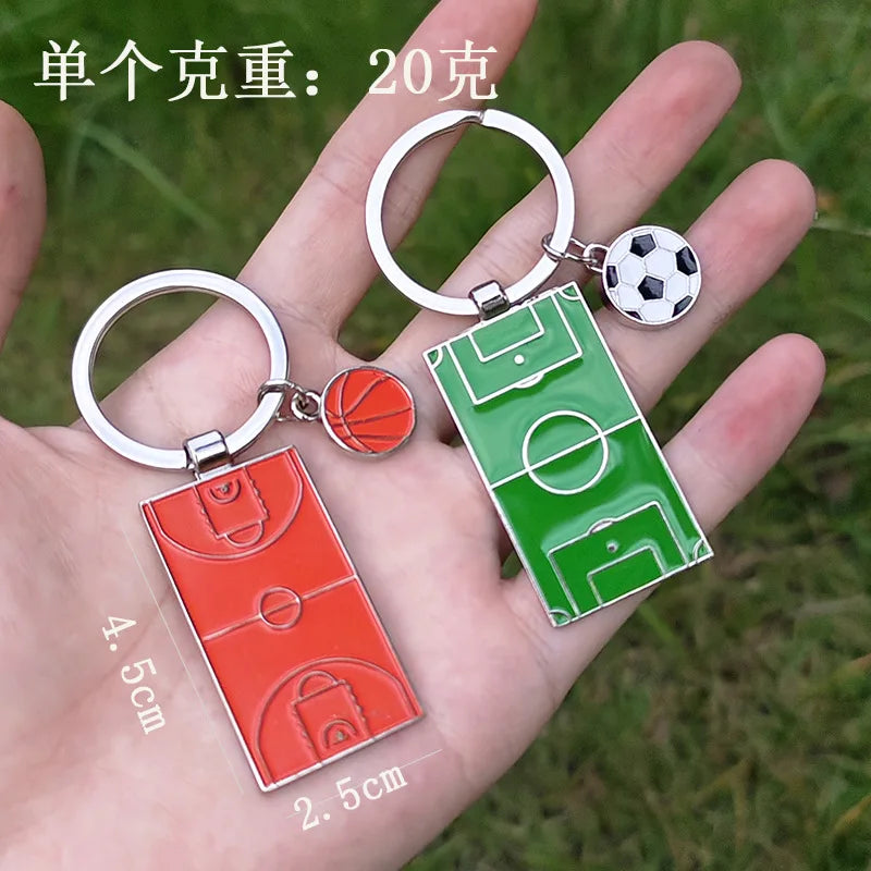 Man New Basketball Field Key Chain Women Metal Football Field Keychain Team Soccers Fans Sports Souvenir Car Key Holder Gifts