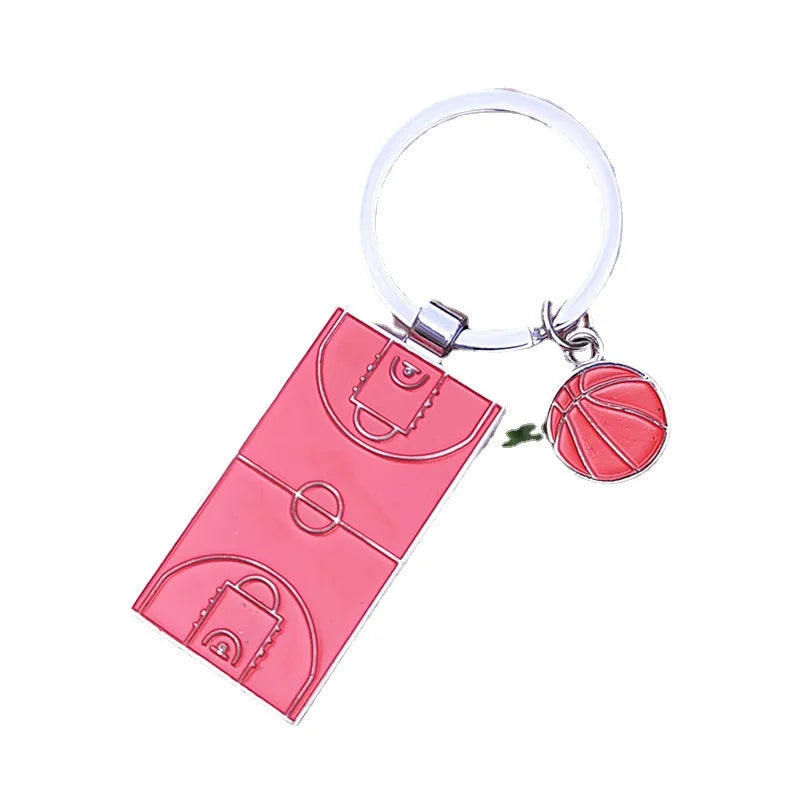 Man New Basketball Field Key Chain Women Metal Football Field Keychain Team Soccers Fans Sports Souvenir Car Key Holder Gifts