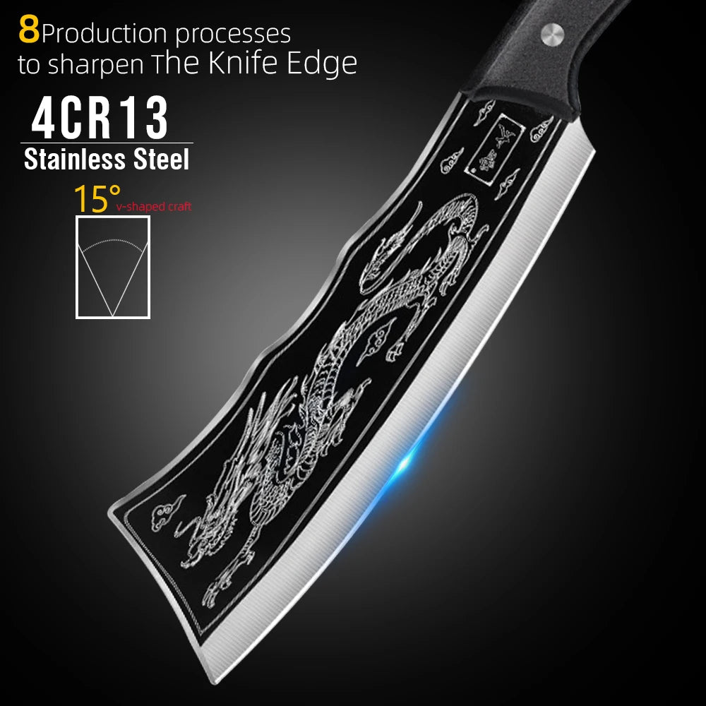 Meat Cleaver Butcher Kitchen Knife Serbian Chef Knife With Sheath Chopping Bone Cutter Handmade for Outdoor Cooking Camping BBQ