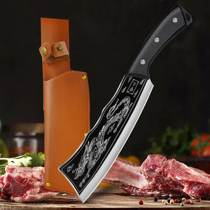 Meat Cleaver Butcher Kitchen Knife Serbian Chef Knife With Sheath Chopping Bone Cutter Handmade for Outdoor Cooking Camping BBQ