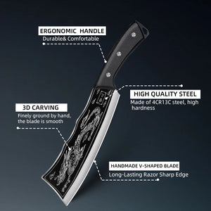 Meat Cleaver Butcher Kitchen Knife Serbian Chef Knife With Sheath Chopping Bone Cutter Handmade for Outdoor Cooking Camping BBQ