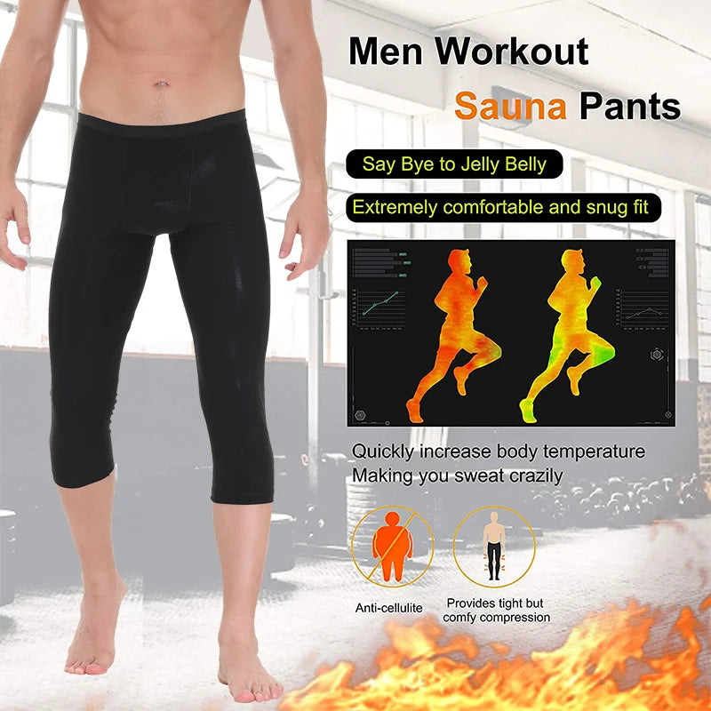 Men Sauna Pants for Weight Loss Hot Thermo Sweat Capri Fitness Workout Body Shaper Slimming Tights Sports Leggings Corset Girdle