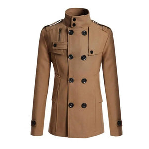 Men Windbreaker Coat Solid Color Double-breasted Wool Overcoat Formal Business Winter Outer Jacket Casual Wear Clothing For Work