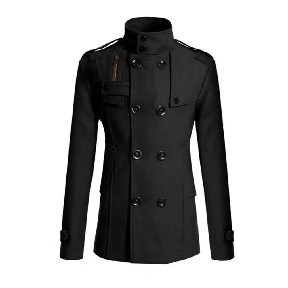 Men Windbreaker Coat Solid Color Double-breasted Wool Overcoat Formal Business Winter Outer Jacket Casual Wear Clothing For Work